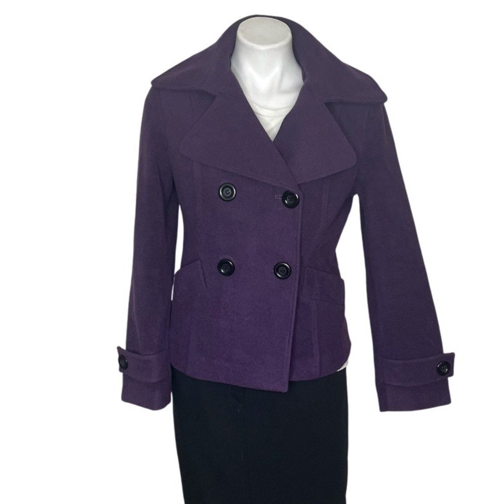 Purple Wool Blend Double Breasted Jacket Leopard Lining Womens Size Medium